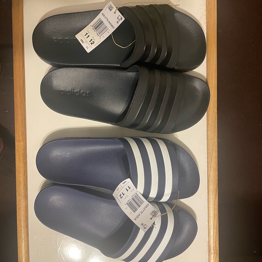 Adidas Black and Blue & White Slide Sandals - 2 pair